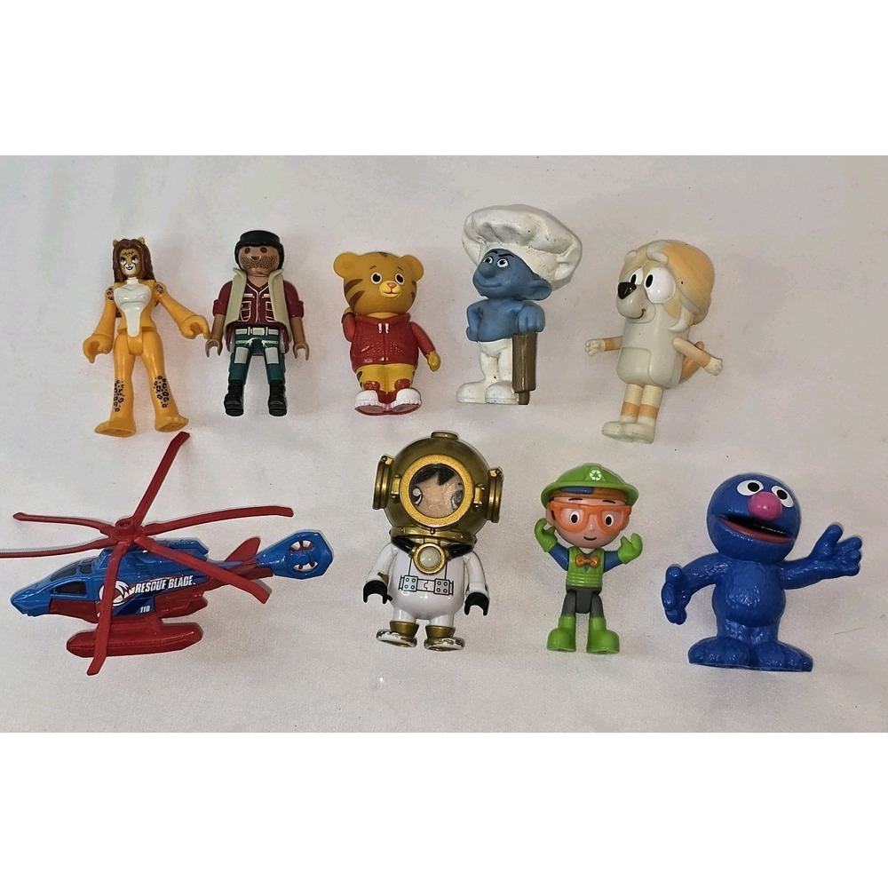 Mixed Lot of 9 Misc Figurines & Toys Blippy Bluey Daniel Tiger Ryans World More!